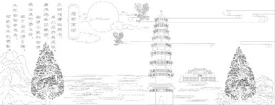 山水風景浮雕雕塑原創手繪設計稿